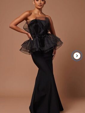 Fashion Nova Black Strapless Peplum Mermaid Gown